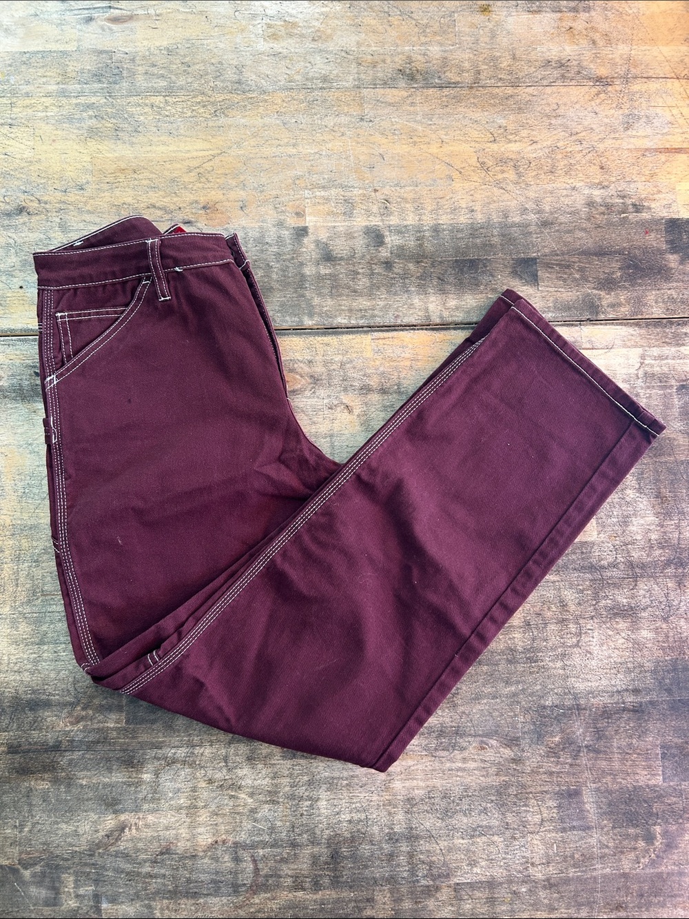 Dickies Burgundy Pants with Contrast Stitching